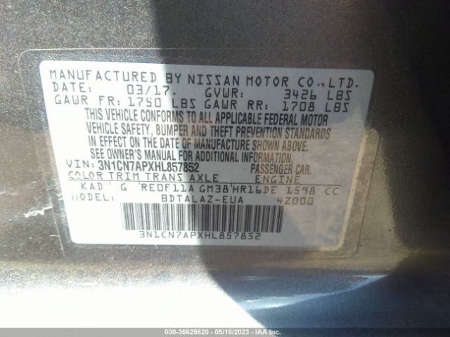 3N1CN7APXHL857852 Nissan Versa Sedan S Plus