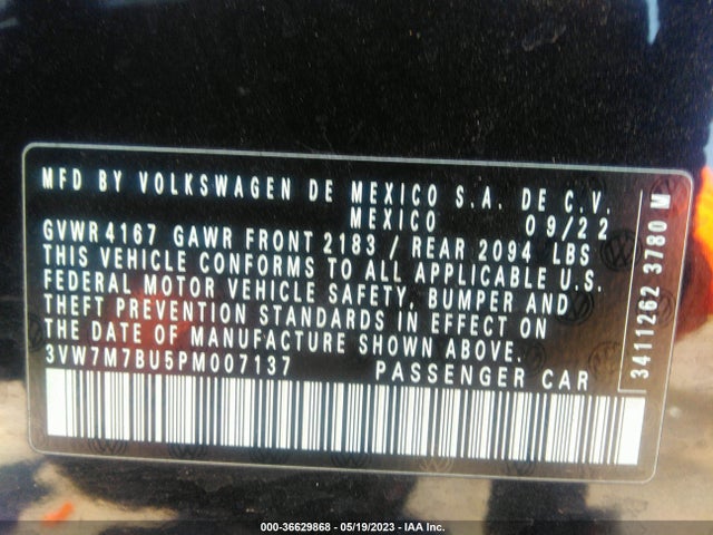 3VW7M7BU0PM006493 Volkswagen JETTA SE