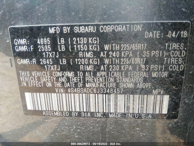 4S4BSADC6J3348457 Subaru Outback Premium