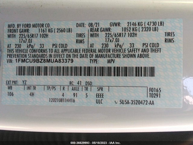 2021 Ford Escape, VIN: 1FMCU9BZ8MUA83379