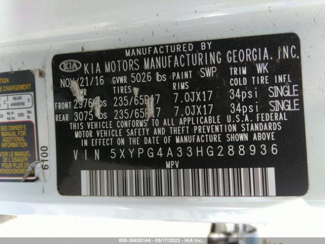 5XYPG4A33HG288936 KIA SORENTO LX