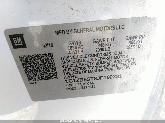 Chevrolet MALIBU LS 2018 1G1ZB5ST8JF189381 Image 9