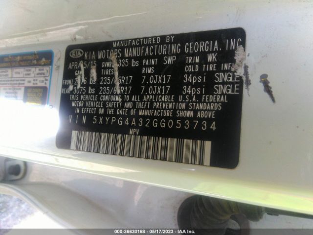 5XYPG4A32GG053734 KIA SORENTO LX