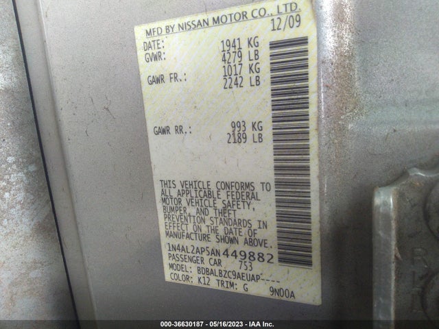 2010 NISSAN ALTIMA 2.5 S VIN: 1N4AL2AP5AN449882