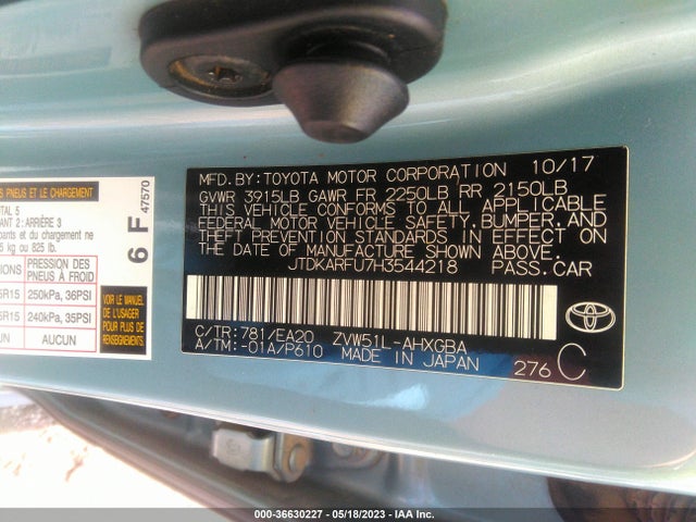 Toyota Prius Two/two Eco/three 2017 JTDKARFU7H3544218 Image 9