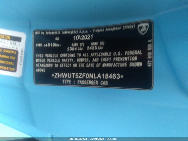 2022 Lamborghini Huracan, VIN: ZHWUT5ZF0NLA18463