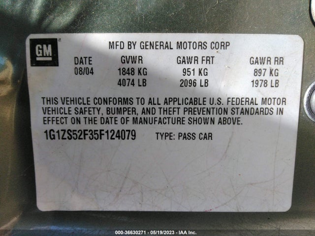 2005 CHEVROLET MALIBU BASE VIN: 1G1ZS52F35F124079