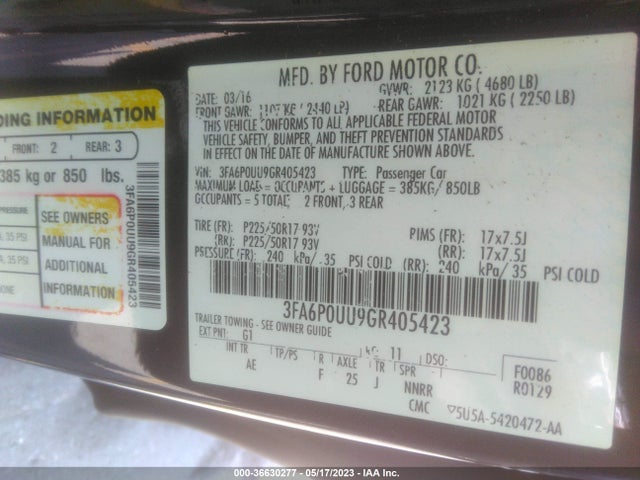 Ford Fusion S Hybrid 2016 3FA6P0UU9GR405423 Image 10