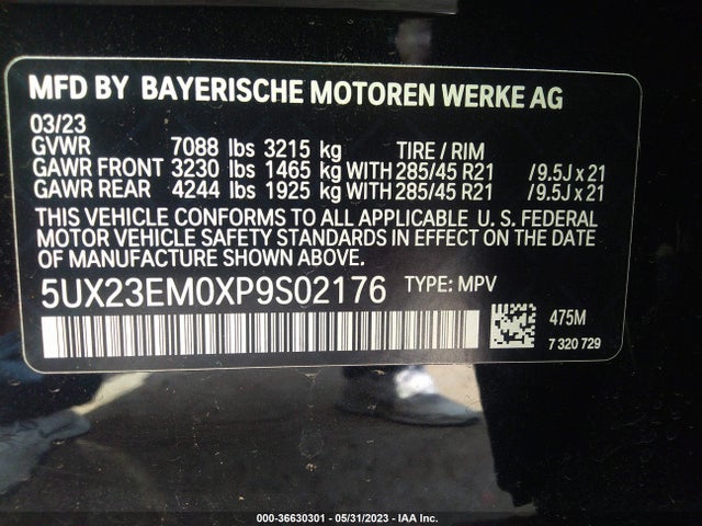 2023 BMW X7, VIN: 5UX23EM0XP9S02176