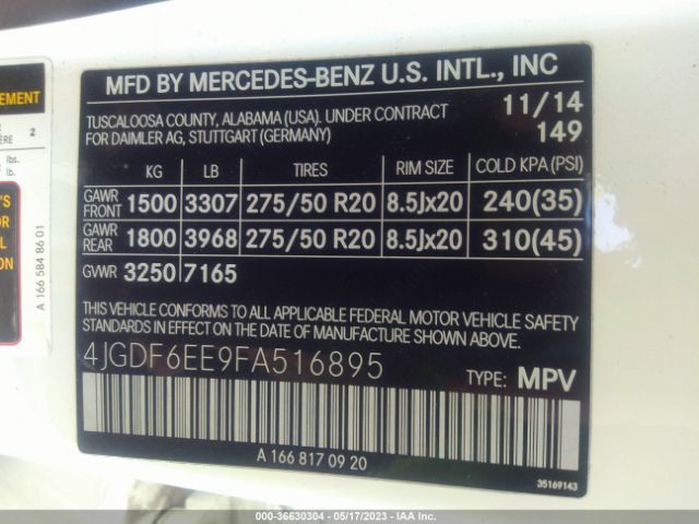 4JGDF6EE9FA516895 Mercedes-Benz Gl-class Gl 450