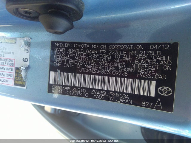 2012 TOYOTA PRIUS PLUG-IN VIN: JTDKN3DP8C3009728