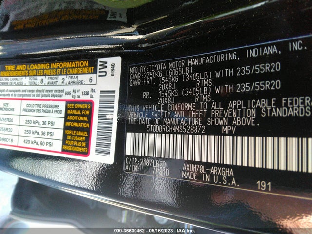 Toyota Highlander Hybrid Limited 2021 5TDDBRCH4MS528872 Image 10