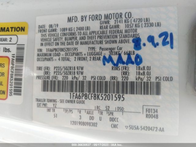 1FA6P8CF8K5201595 Ford MUSTANG GT
