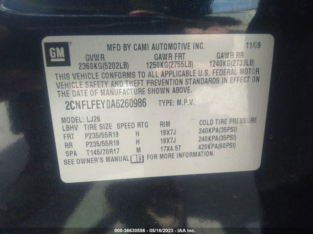 2010 CHEVROLET EQUINOX LTZ VIN: 2CNFLFEY0A6260986