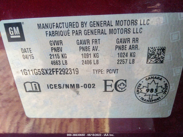 Chevrolet MALIBU LTZ 2015 1G11G5SX2FF292319 Image 9