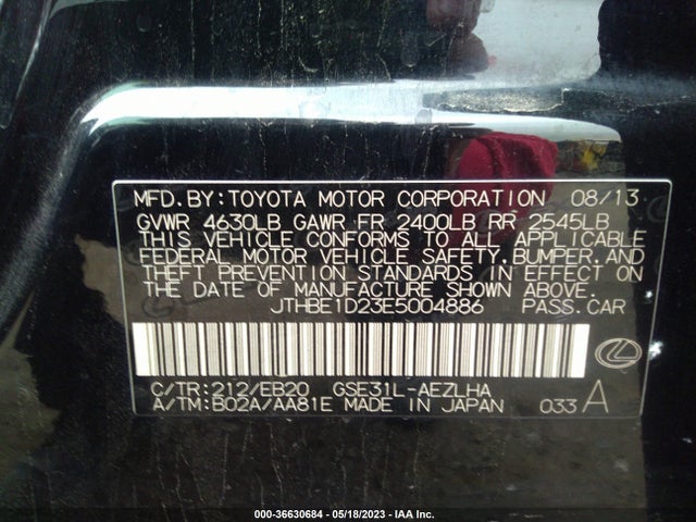 Lexus IS 350 2014 JTHBE1D23E5004886 Image 9