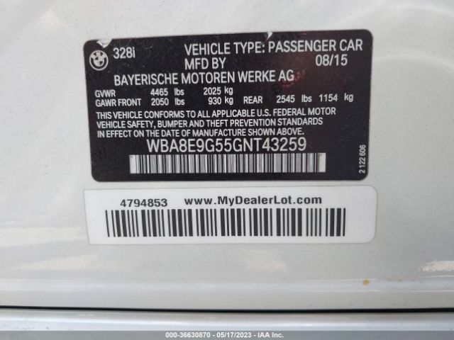 WBA8E9G55GNT43259 BMW 3 Series 328i