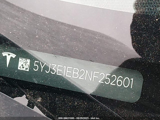 5YJ3E1EB2NF252601 Tesla Model 3 Long Range
