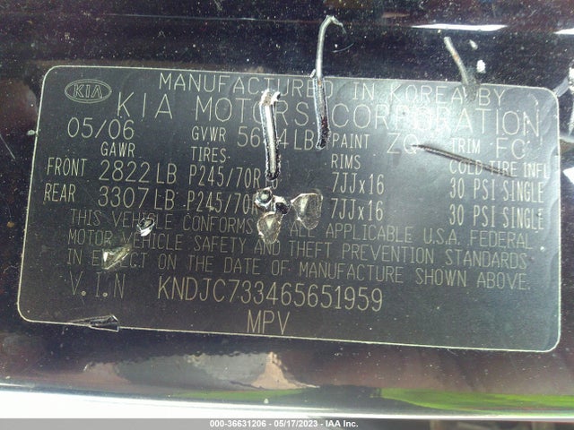 2006 KIA SORENTO LX/EX VIN: KNDJC733465651959