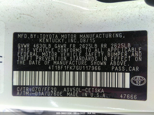 Toyota CAMRY SE 2016 4T1BF1FK7GU117966 Image 9