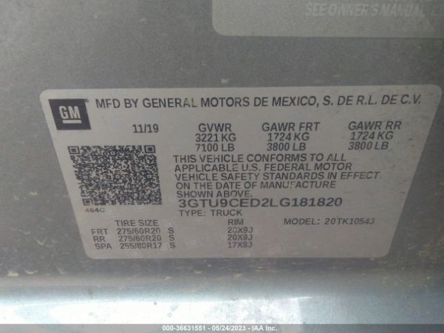 3GTU9CED2LG181820 GMC Sierra 1500 Elevation