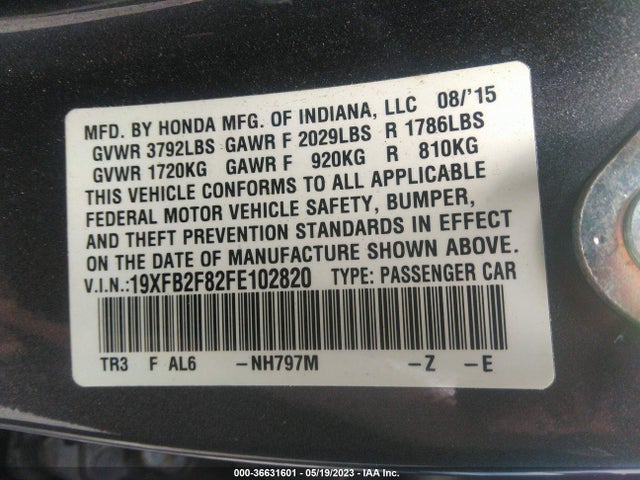 Honda Civic Sedan Ex 2015 19XFB2F82FE102820 Image 9