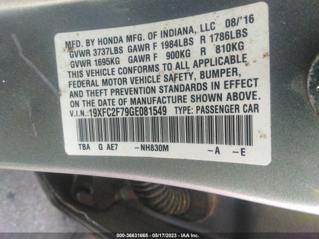 Honda Civic Sedan Ex 2016 19XFC2F79GE081549 Image 9