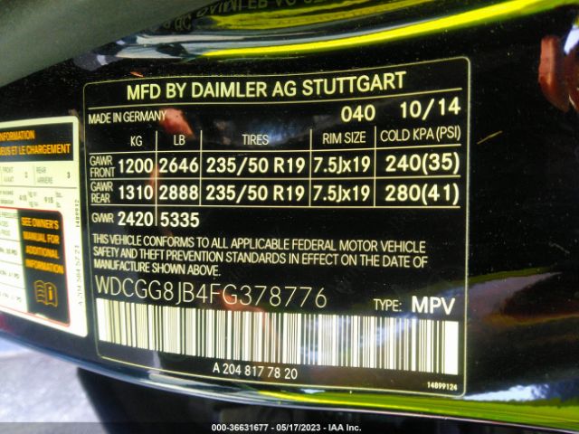 WDCGG8JB4FG378776 Mercedes-Benz Glk-class Glk 350