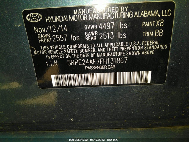 Hyundai Sonata 2.4l Se 2015 5NPE24AF7FH131867 Image 11