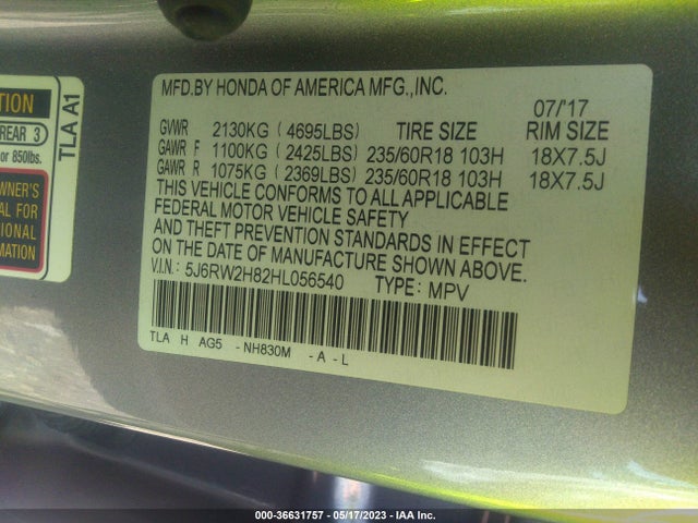 Honda Cr-v Ex-l 2017 5J6RW2H82HL056540 Image 9