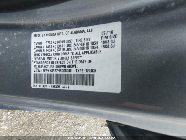 Honda Ridgeline Rtl-t 2017 5FPYK3F67HB008000 Image 9