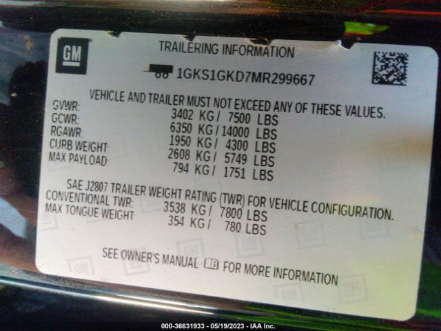 1GKS1GKD7MR299667 GMC Yukon Xl Slt