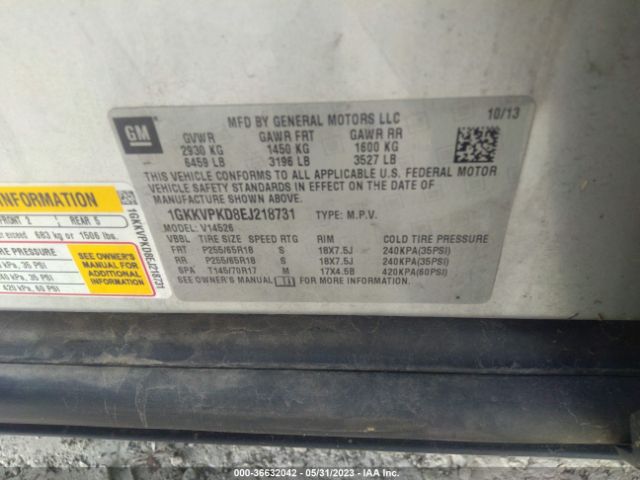 1GKKVPKD8EJ218731 GMC ACADIA SLE