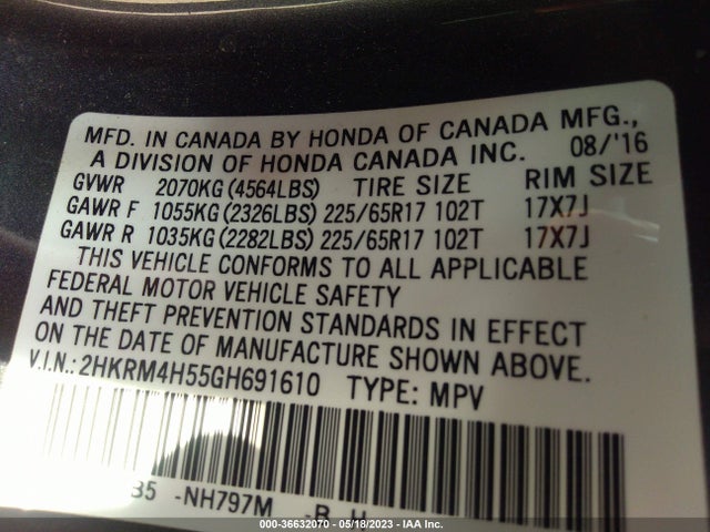 Honda CR-V EX 2016 2HKRM4H55GH691610 Image 9