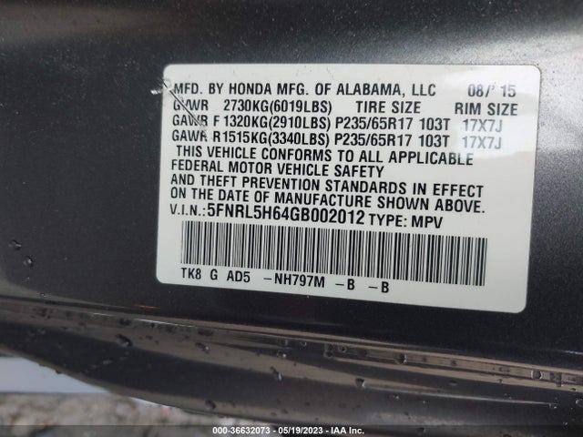 Honda Odyssey Ex-l 2016 5FNRL5H64GB002012 Image 9