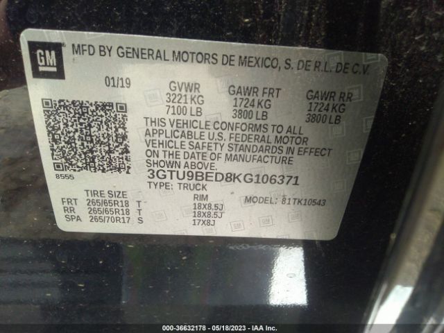 3GTU9BED8KG106371 GMC Sierra 1500 Sle