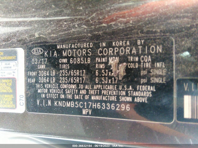 2017 KIA SEDONA LX VIN: KNDMB5C17H6336296