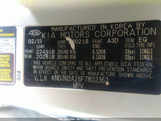 KNDJN2A28F7802362 KIA Soul Base