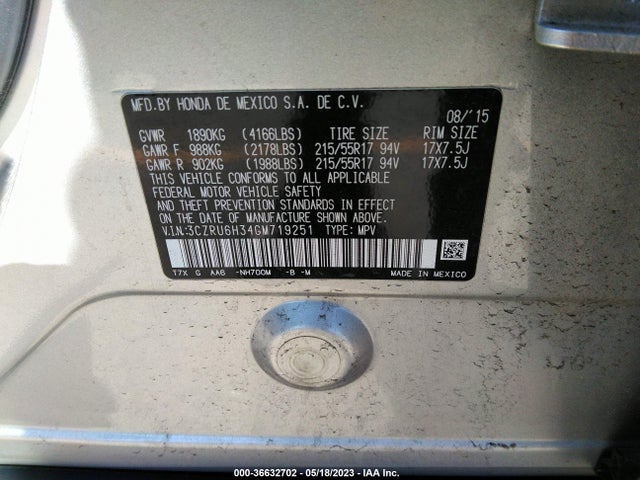 Honda HR-V LX 2016 3CZRU6H34GM719251 Image 9