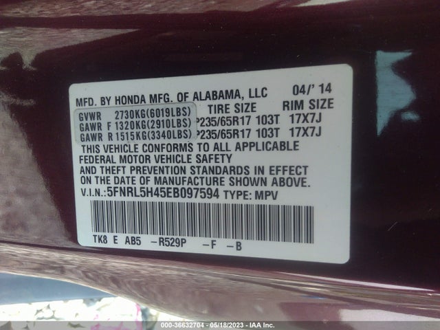 Honda ODYSSEY EX 2014 5FNRL5H45EB097594 Image 9