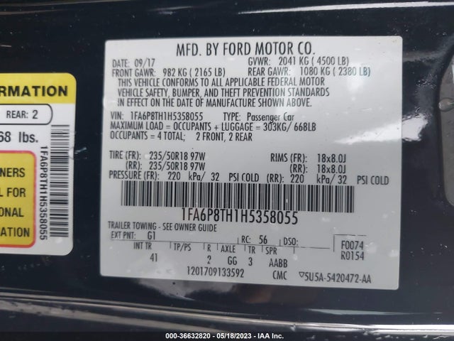 2017 FORD MUSTANG ECOBOOST VIN: 1FA6P8TH1H5358055