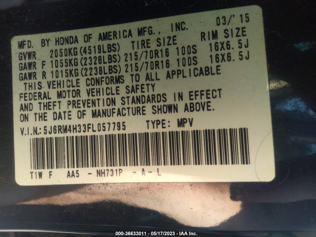 Honda CR-V LX 2015 5J6RM4H33FL057795 Image 9