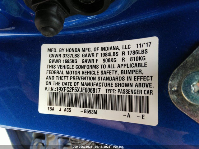 Honda Civic Sedan Lx 2018 19XFC2F5XJE006817 Image 10