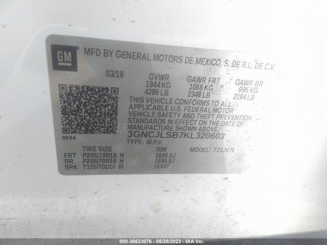 Chevrolet Trax Lt 2019 3GNCJLSB7KL320603 Image 9