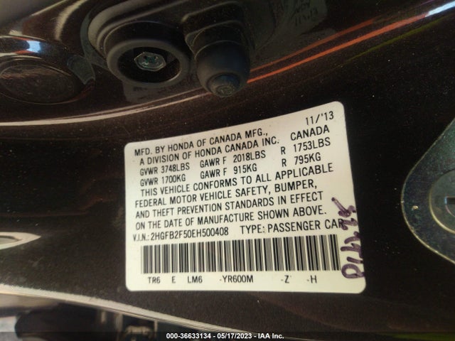 Honda Civic Sedan Lx 2014 2HGFB2F50EH500408 Image 9