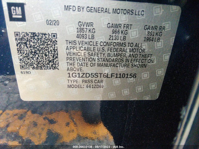Chevrolet MALIBU LT 2020 1G1ZD5ST6LF110156 Image 9