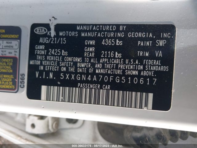 5XXGN4A70FG510617 KIA OPTIMA EX