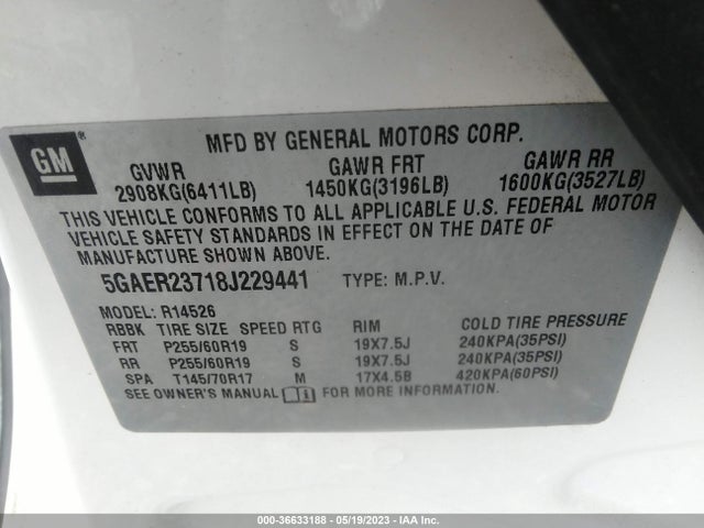 2008 BUICK ENCLAVE CXL VIN: 5GAER23718J229441