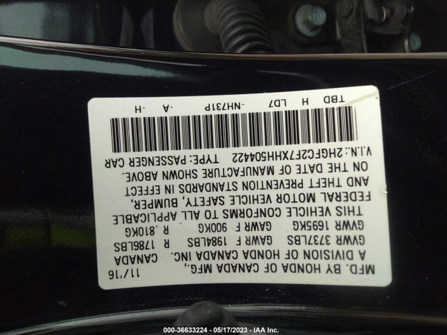 Honda Civic Sedan Ex 2017 2HGFC2F7XHH504422 Image 10