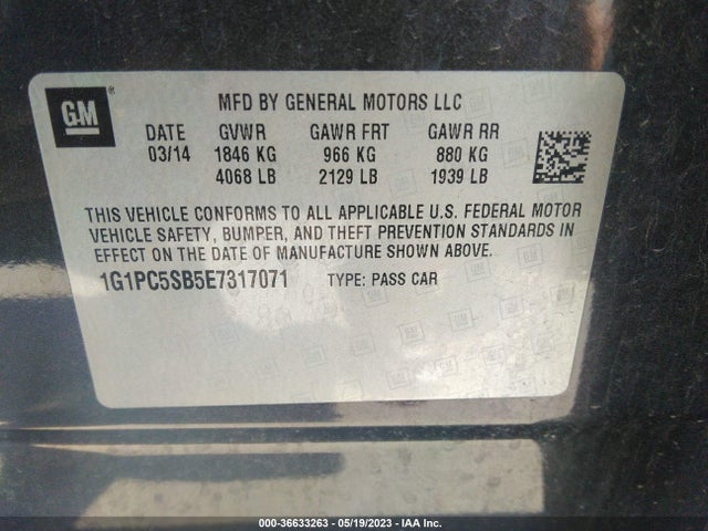 Chevrolet Cruze 1lt 2014 1G1PC5SB5E7317071 Image 10